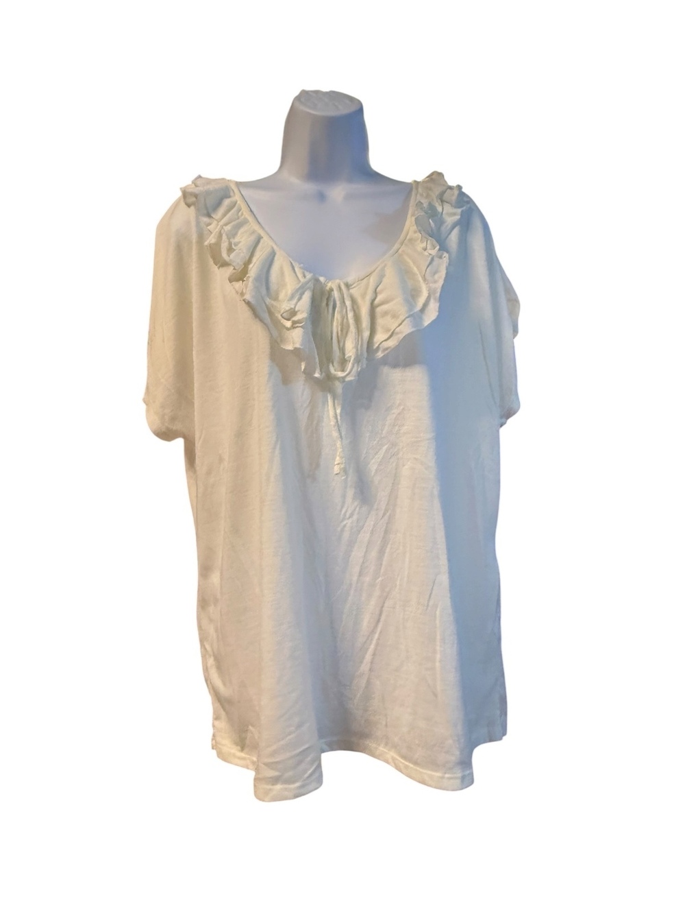 French Laundry Woman Ivory Ruffle Neck Blouse